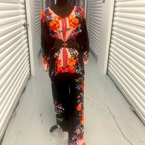 Chelsea And Theodore Two Piece Floral Black Pants Set